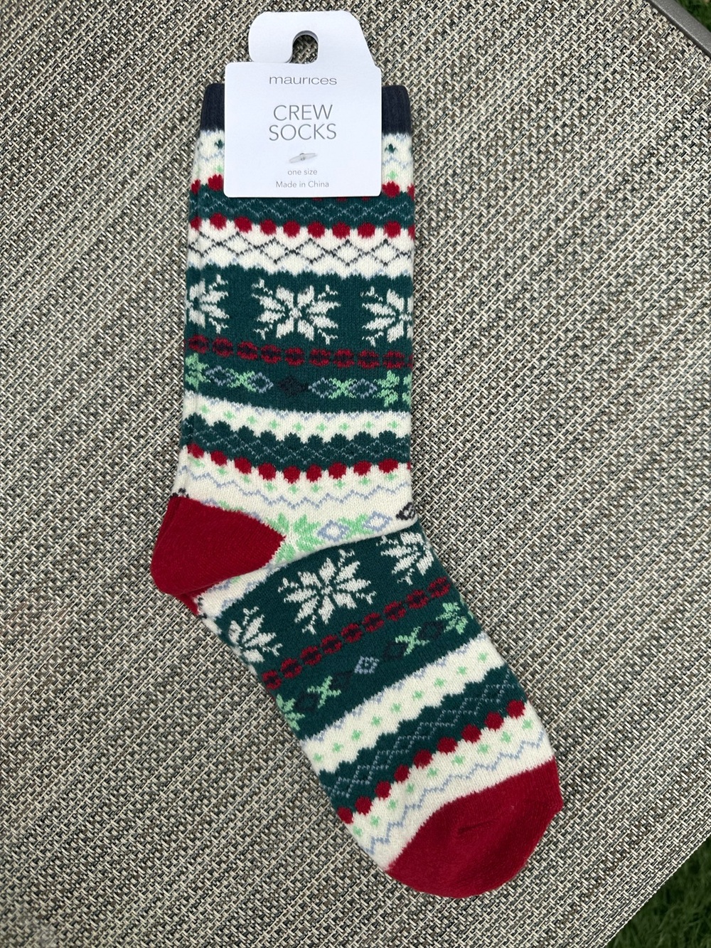 maurices Green & Red Fair Isle Crew Socks with White Accents